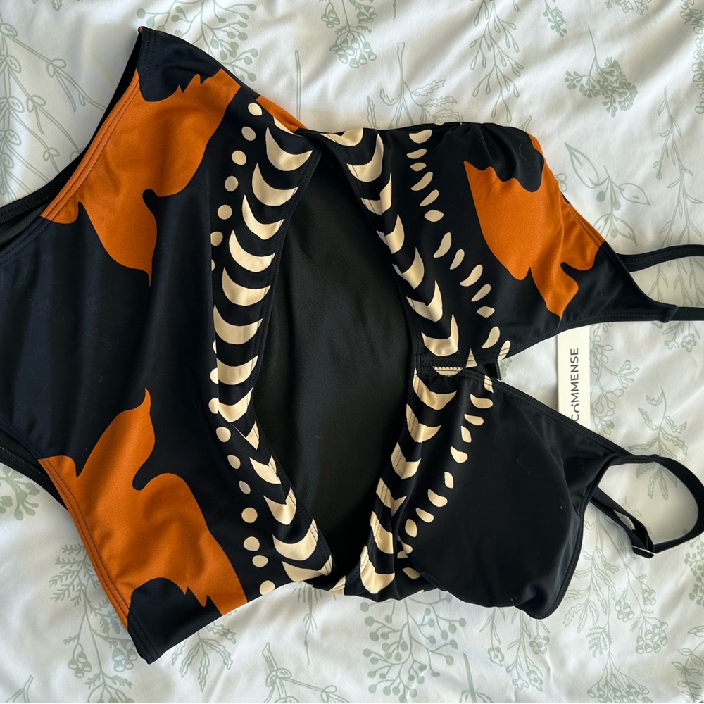 Commense Black and Orange One-Piece Swimsuit